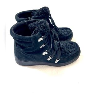 Zodiac Pierson Ankle Boots Black Suede Faux Shearling Lace Up Booties Size 7.5M